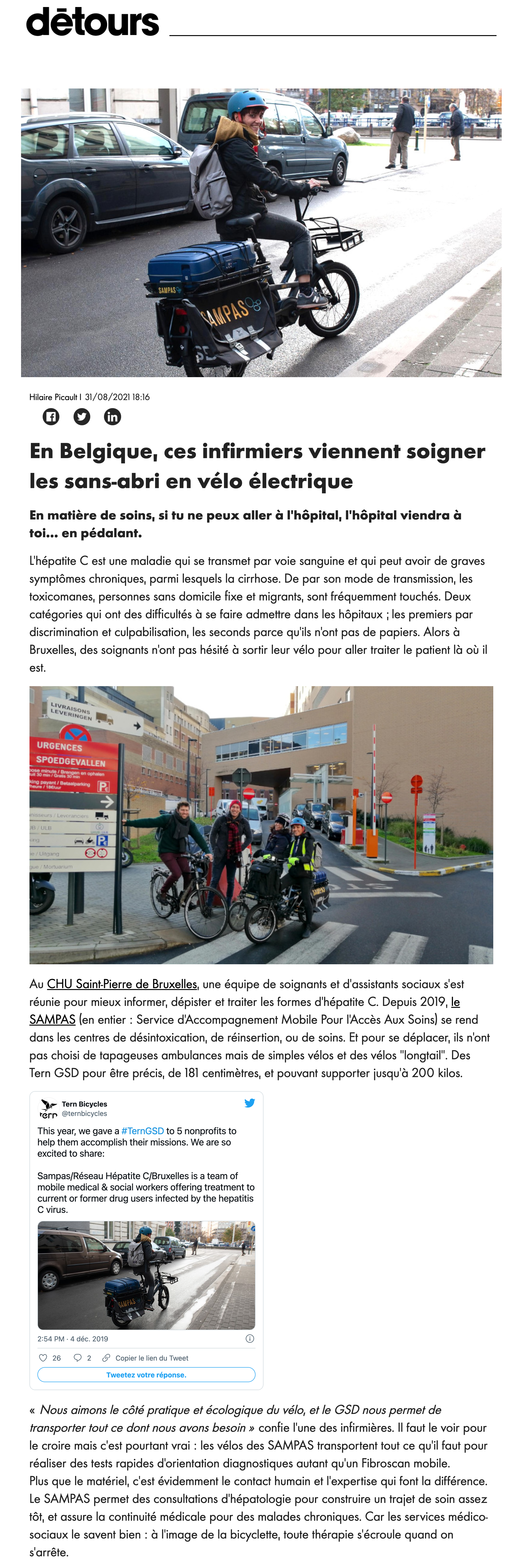 En Belgique, ces infirmiers viennent soigner les sans-abri en vélo électrique - Détours