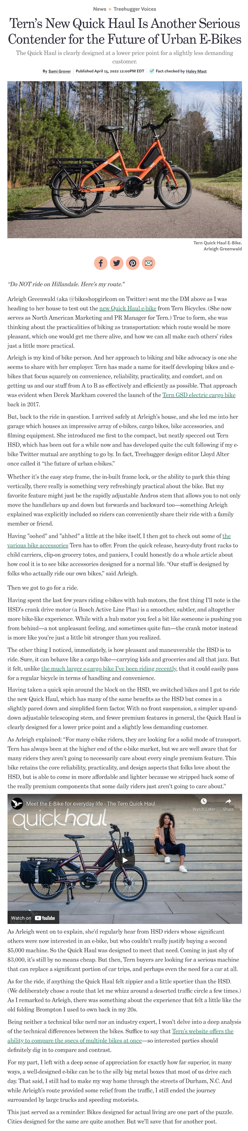 2022.04.15 - Tern’s New Quick Haul Is Another Serious Contender for the Future of Urban E-Bikes - TreeHugger